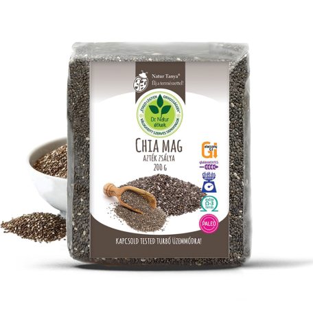 Natur Tanya® Chia mag (Fekete Salvia hispanica, Azték zsálya). Tápanyagbomba! Ételsűrítésére is! 200g