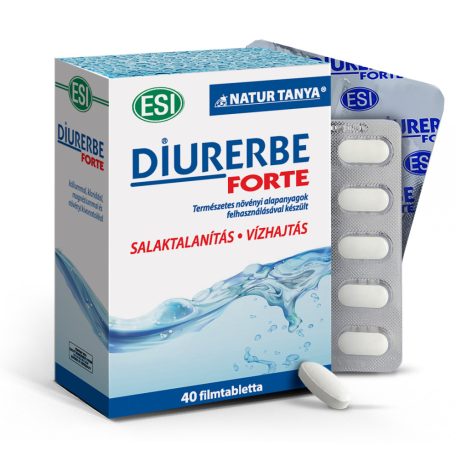 Natur Tanya® ESI DIURERBE® FORTE filmtabletta – salaktalanítás, vízhajtás, standardizált gyógynövények, magnézium, kálium, klorid