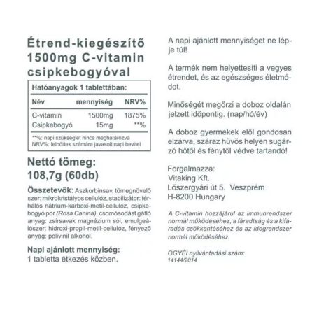 Vitaking C1500 15mg csipkebogyóval 60db