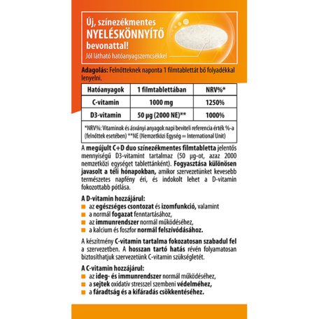 BioCo C+D duo Retard C-vitamin 1000 mg + D3-vitamin 2000 NE filmtabletta 100db