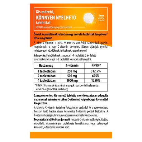 BioCo könnyen nyelhető csipkebogyós mini C-vitamin étrend-kiegészítő tabletta 120 db