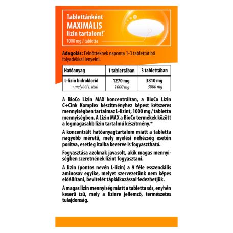 BioCo Lizin Max 1000 mg/tabletta 100 db