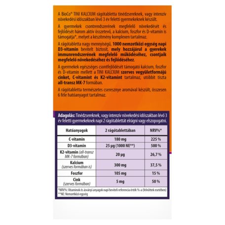 BioCo Tini Kalcium cseresznye ízű étrend-kiegészítő rágótabletta 90db