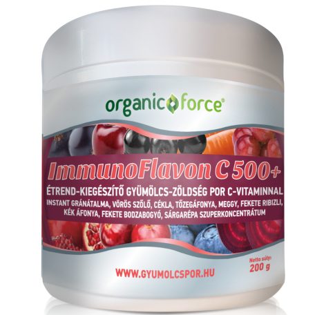 Organic Force ImmunoFlavon C 500+ gyümölcs-zöldség szuperkoncentrátum por C-vitaminnal, 200g