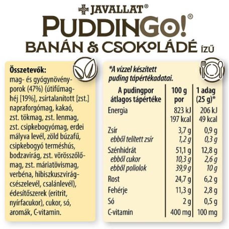 Javallat Puddingo Banán és Csokoládé ízű instant pudingpor