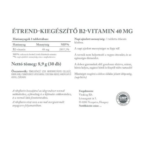 Vitaking B2 Vitamin Riboflavin 40mg 30db