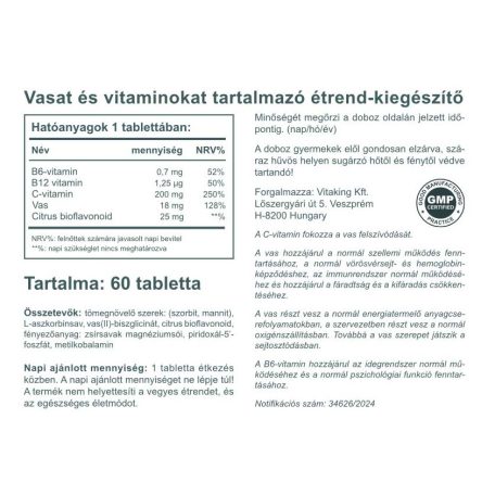 Vitaking Szerves Vas Biszglicinát Komplex 60db