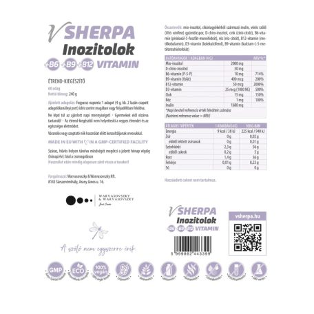 vSherpa Inozitolok +B6-, B9-, B12-vitamin szőlő ízű étrend-kiegészítő
