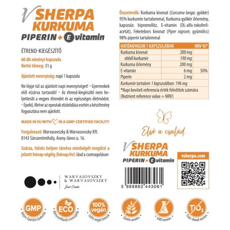 vSherpa Kurkuma + Piperin + E-vitamin étrend-kiegészítő