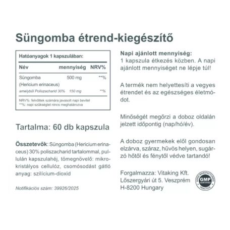 Vitaking Süngomba kivonat 500 mg (60db)