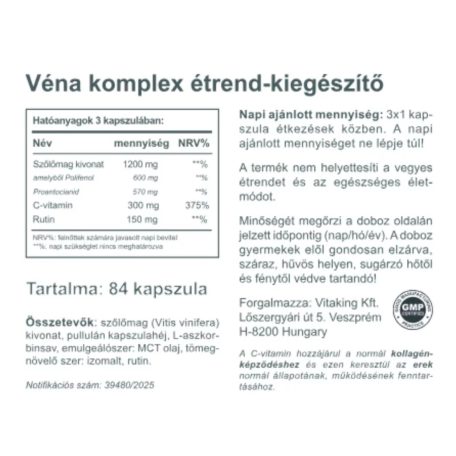Vitaking Véna komplex (Szőlőmag + Rutin + C-vitamin) 84db